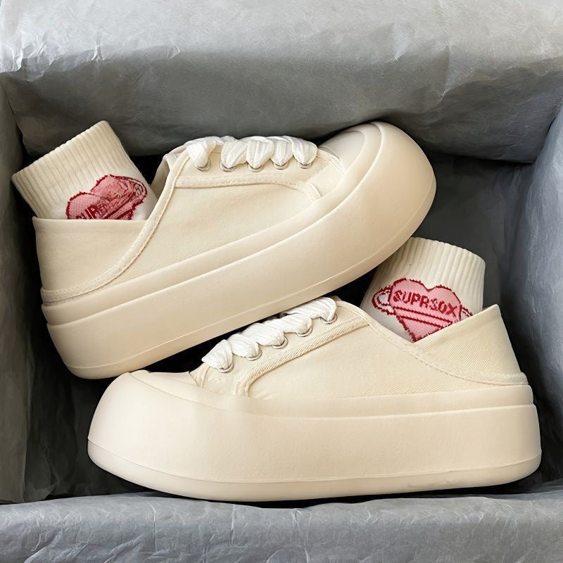 Ugly cute big-toed bread shoes women's chic shoes all-match 2023 spring new two-wear canvas shoes thick-soled white shoes
