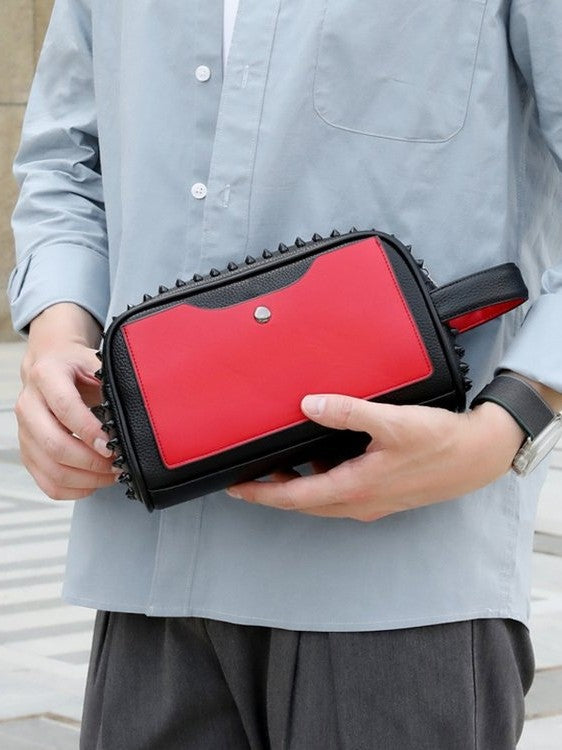 Fashion locomotive style rivet clutch bag men's high-end grab bag out toiletry bag men's bag Halloween gift