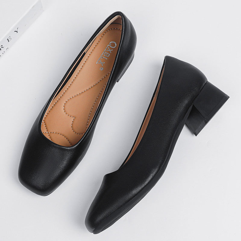 Flight attendant work shoes, black professional shoes, medium heel, thick heel single shoes, soft soles, comfortable and not tiring feet, civil servant interview women's shoes