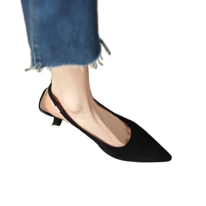 2024 Shallow Women's New Stiletto Sandals Solid Color Pointed Toe Back Empty Tie Toe Toe Solid Color Fashion High Heels