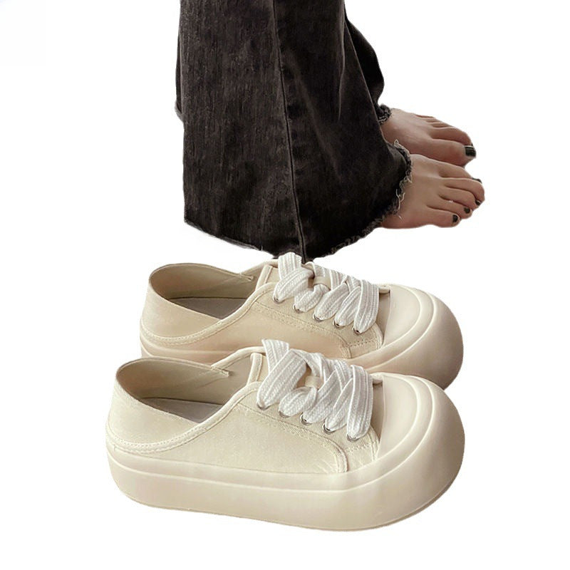 Ugly cute big-toed bread shoes women's chic shoes all-match 2023 spring new two-wear canvas shoes thick-soled white shoes