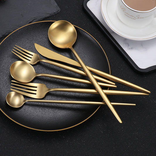 304 stainless steel Portuguese cutlery knife, fork and spoon set Nordic Western gold steak cutlery and spoon set of four