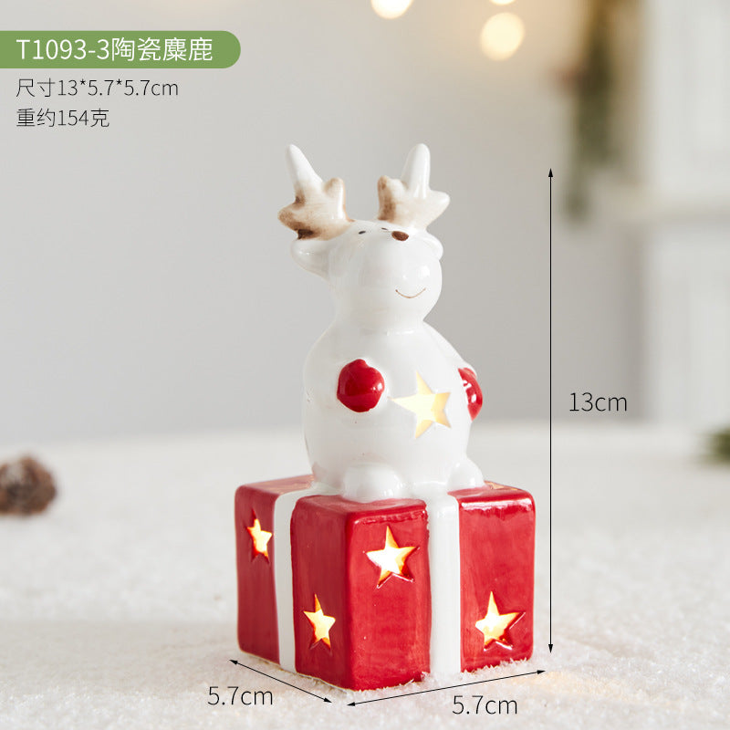 Christmas Ceramic Luminous Christmas Tree Cottage Tabletop Home Ceramic Ornaments Scene Arrangement Props Christmas Gifts