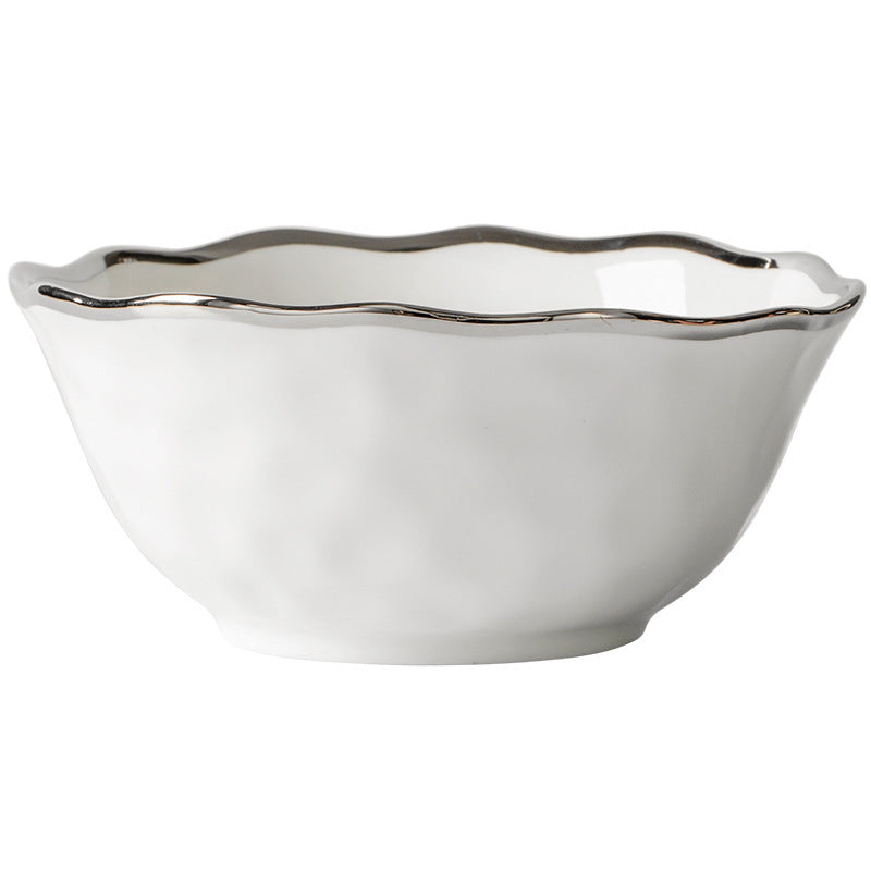 Nordic light luxury high-value dishes high-end silver-edged white ceramic tableware housewarming household plates and bowls combination set