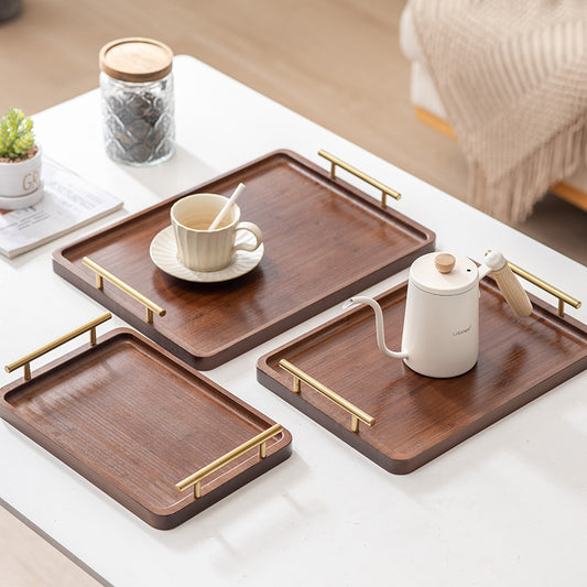 Light luxury retro nanzhu tea tray wooden tray commercial rectangular tea tray pastry handle barbecue serving dish plate