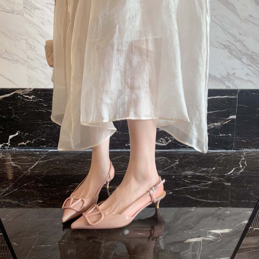 Grape mom studiolee 2024 new V-buckle French summer pointed toe single shoes high heel back hollow stiletto sandals women