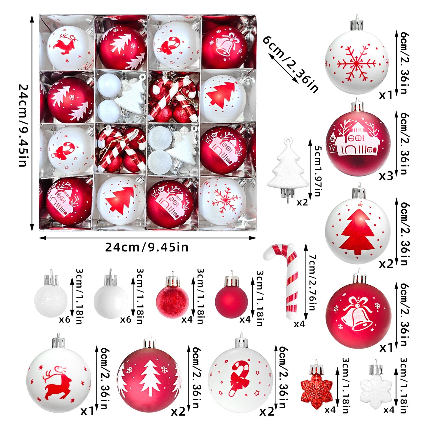 Amazon Christmas decoration 6cm electroplating ball plastic ball shaped painted Christmas ball gift Christmas tree pendant