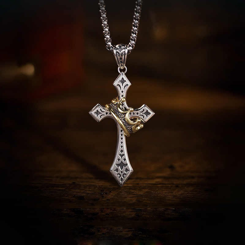 Gold Crown Cross Necklace Men's Trend Personality Vintage Thai Silver Hip Hop Niche Boys Pendant Pendant