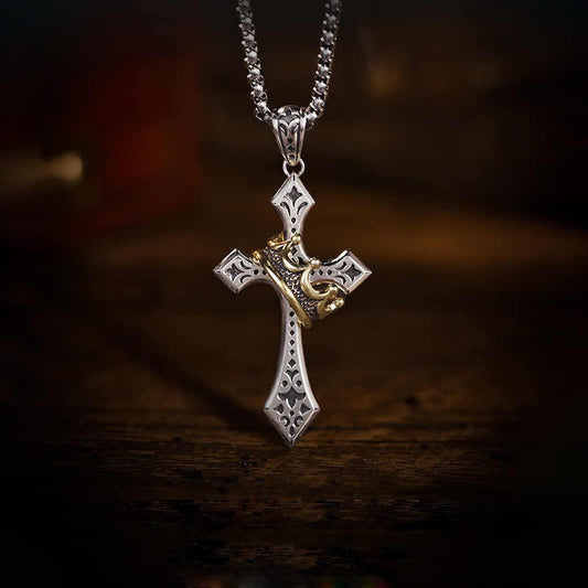 Gold Crown Cross Necklace Men's Trend Personality Vintage Thai Silver Hip Hop Niche Boys Pendant Pendant