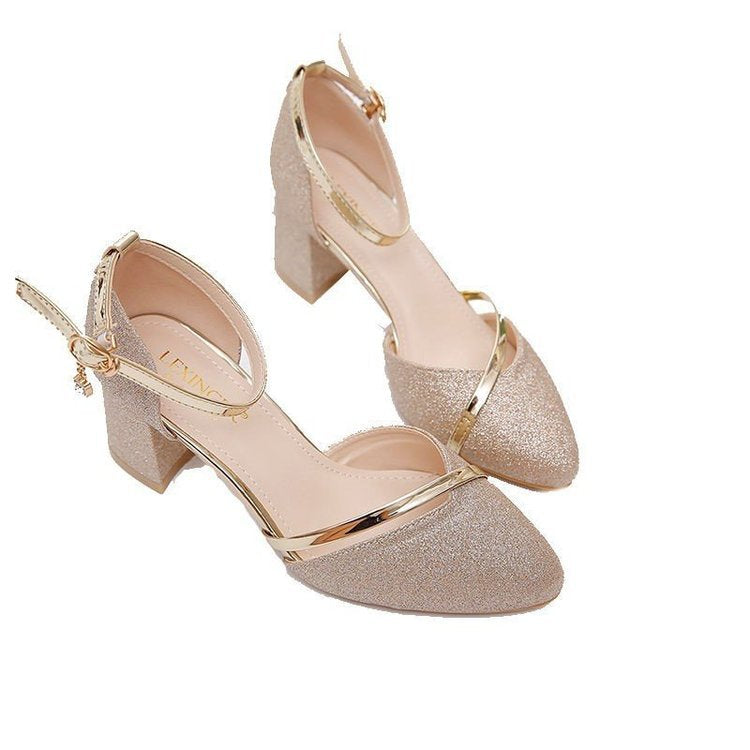 Pointed toe thick heel shoes women's 2022 new daily style toe square root women's shoes buckle strap high heel shoes wholesale