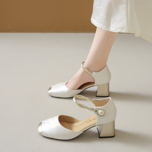 Size 33-40 Retro Chinese style high heels women's shoes fashion toe sandals spring and summer new block heel strap shoes
