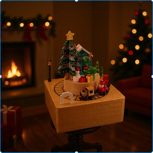 2025 New Christmas Music Box Wooden Crafts Creative Christmas Gift Merry Christmas Clockwork Music Box