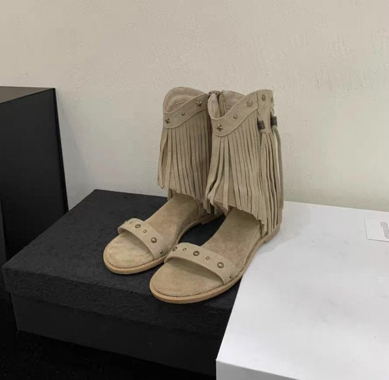 [Armano] design tassel rivet roman sandals women's 2025 new boots women's summer high-top sandals