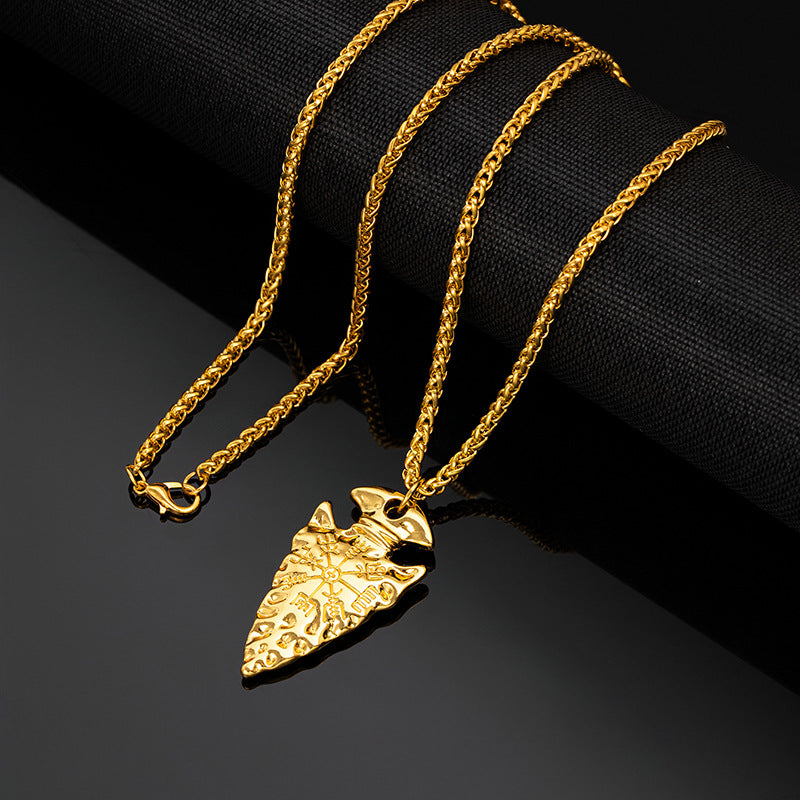 Cross-border European and American style hot selling Viking Nordic necklace triangle compass compass titanium steel chain men's trendy cool neck jewelry
