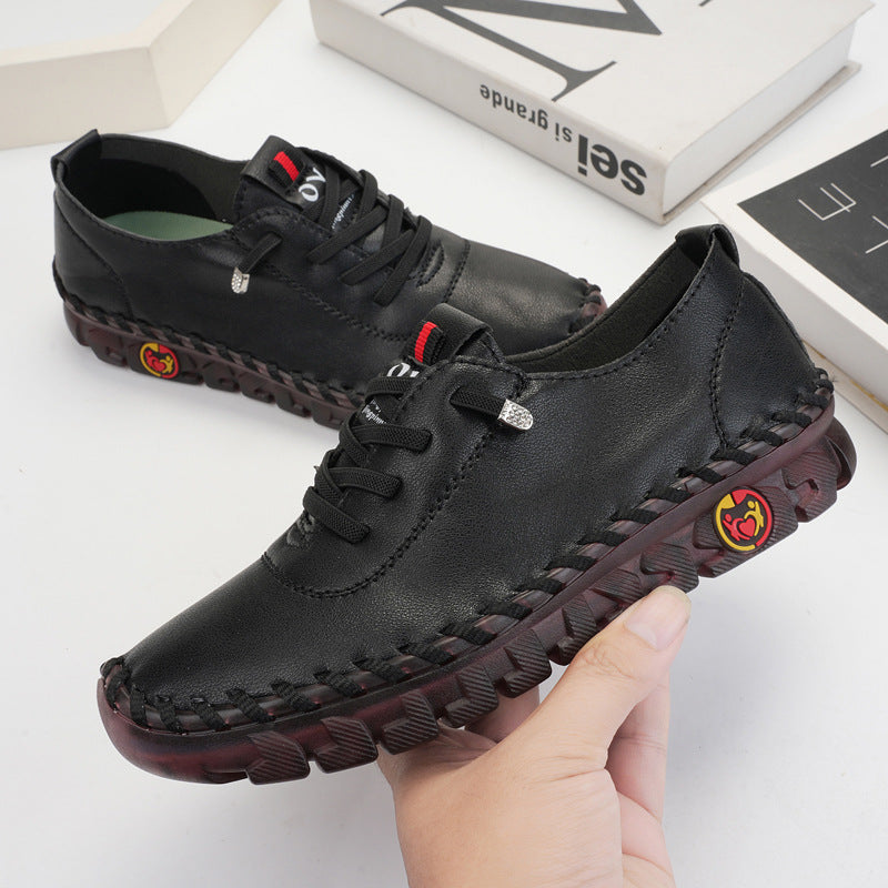 Cross-border foreign trade 2023 hand-stitched microfiber leather mom shoes casual shoes wear-resistant flat shoes 44 plus size women's shoes