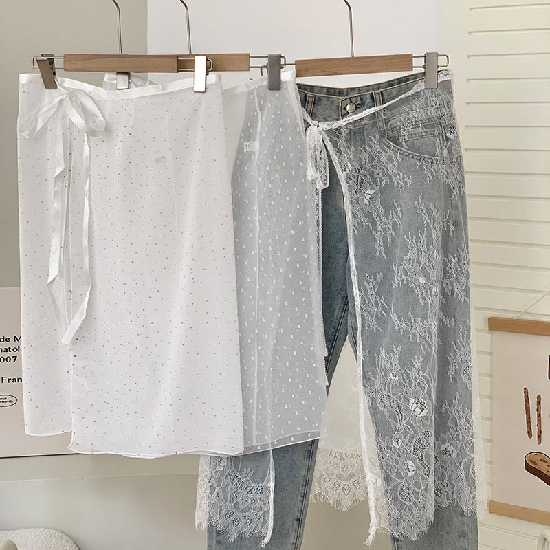 Skirt gauze Korean niche design sense layered mesh skirt, chiffon cover skirt apron embroidered lace lace fart curtain