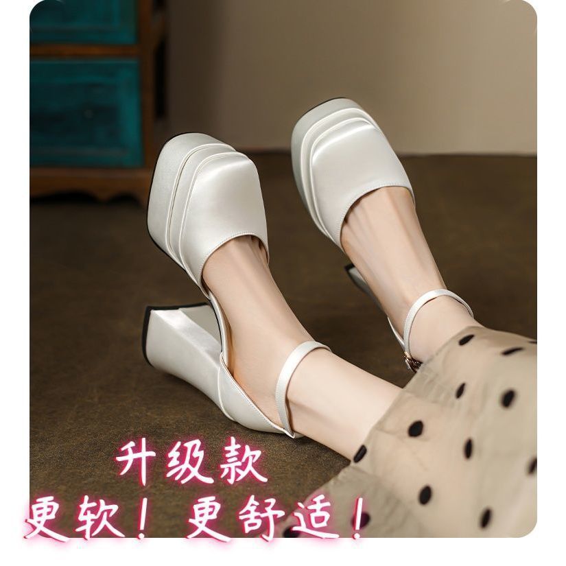 2025 new small thick heel platform high heels engagement banquet shoes do not tire feet, main wedding dress wedding shoes artifact