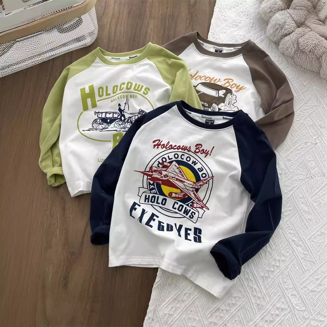 Children's T-shirts, small children's base shirts, boys' long-sleeved shirts, girls' round neck tops, versatile, spring and autumn sweatshirts, tides