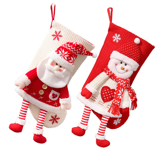 Christmas sock bag knitted three-dimensional old man snowman gift bag Christmas Eve candy socks children's Christmas gift socks
