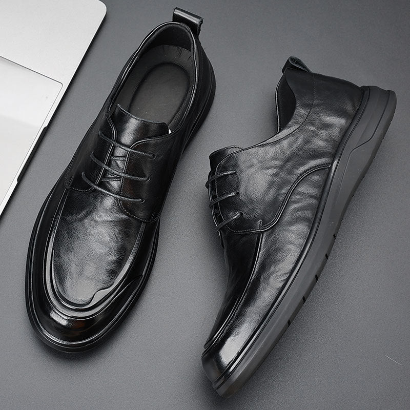 Men's shoes are covered with cowhide in spring, new men's business casual leather shoes, high-end leather men's platform single shoes