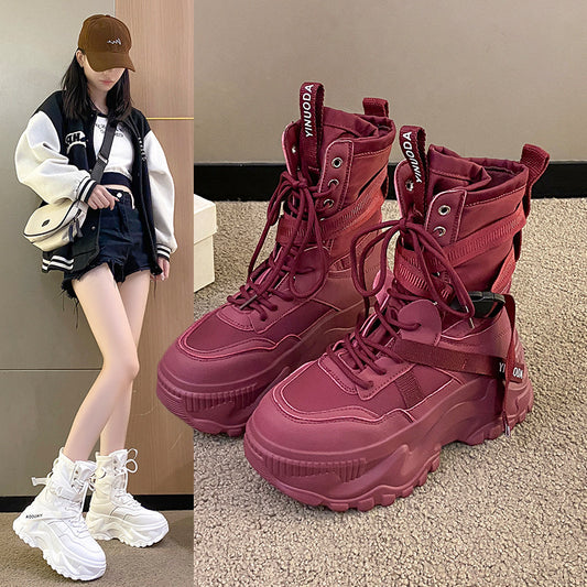 Internet celebrity roman style high-top women's shoes spring, autumn and winter Korean version of the thick-soled heightened sports style women's shoes 2024 new lace-up