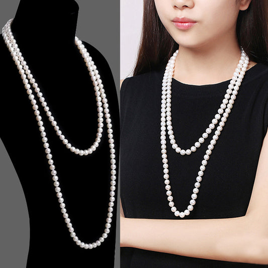 Pearl necklace sweater chain long women's versatile simple high-end clothes chain accessories pendant autumn and winter double decorations