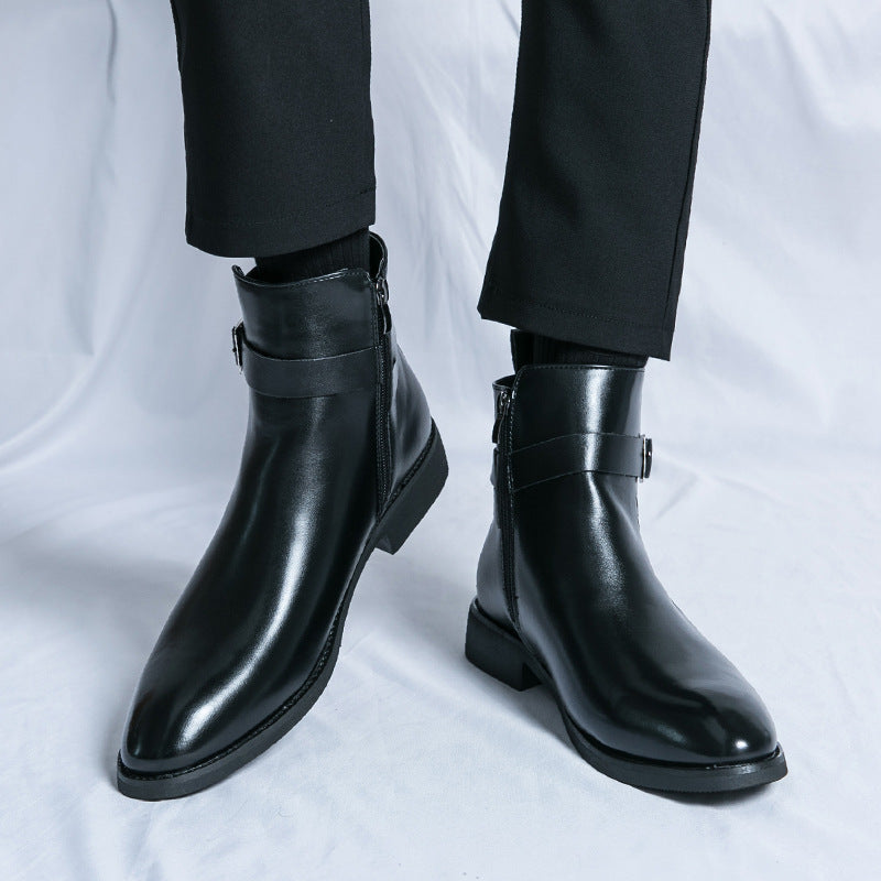 Cross-border exclusive for plus size Chelsea boots men's British style fashion high-top leather shoes side zipper mid-top Martin boots gentleman