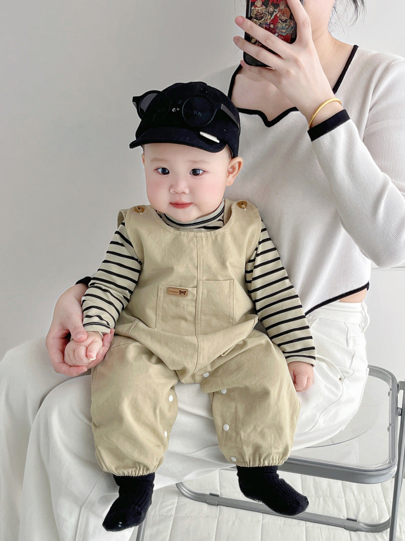 [T-shirt + bib pants set] Korean version of baby clothes two pieces of outing clothes for newborns and boys and girls spring clothes