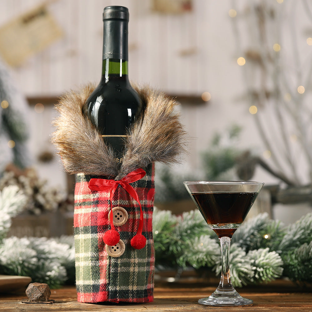 Haobei Christmas celebration new dining table wine bottle decoration striped plaid skirt wine bottle cover red wine cover foreign trade hot sale