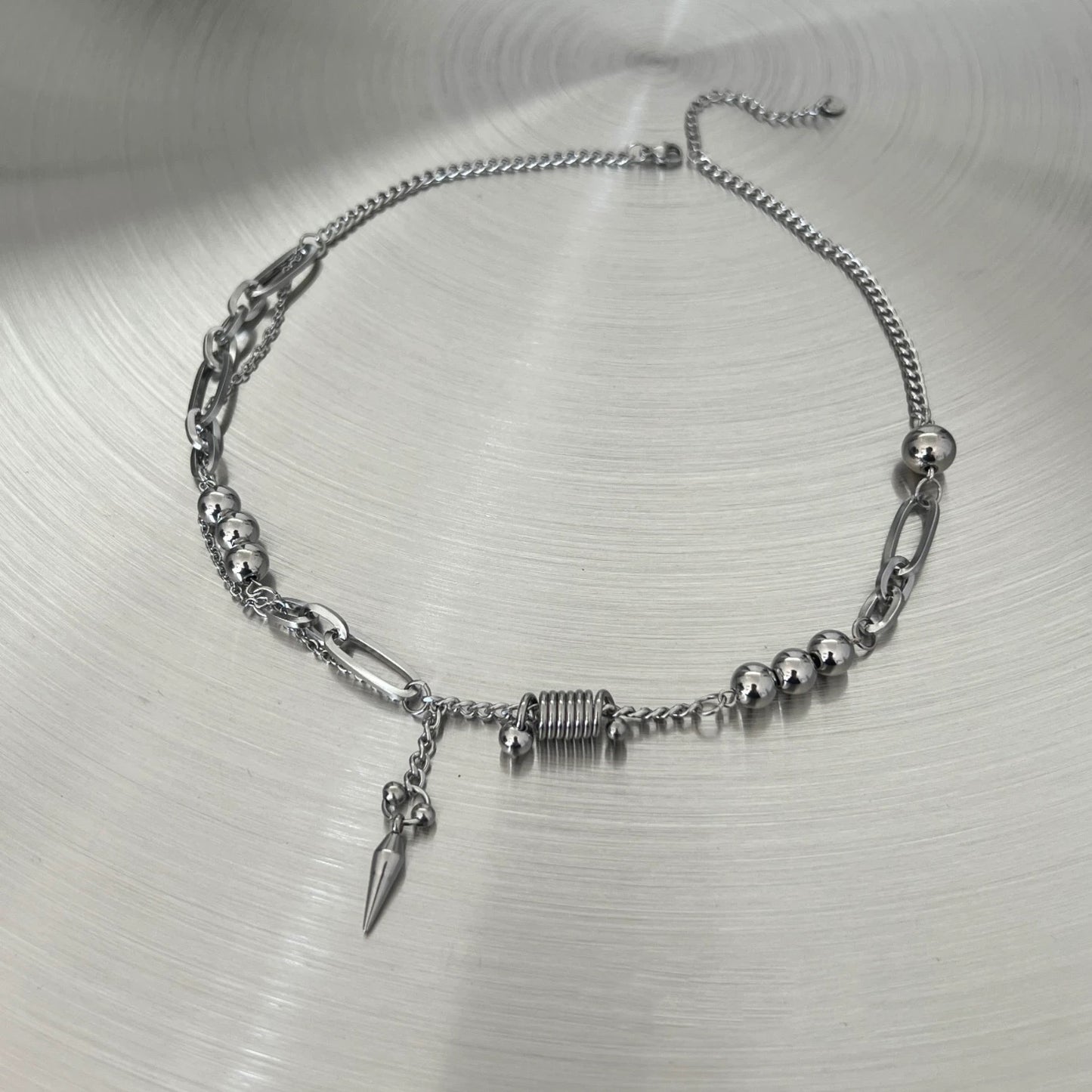 Cool titanium steel steel ball rivet stitched necklace men's niche design hip hop cold wind clavicle chain sweater chain accessories