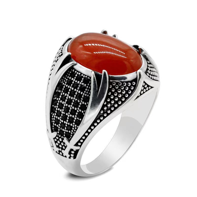 Cross-border new supply of European and American personality retro two-color men's rings foreign trade black agate rings wholesale
