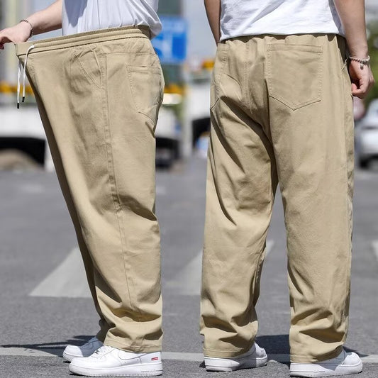Fat Plus Size Casual Pants Men's Spring and Summer Fat Plus Loose Straight Pants Fat Guy Thin Elastic Pants