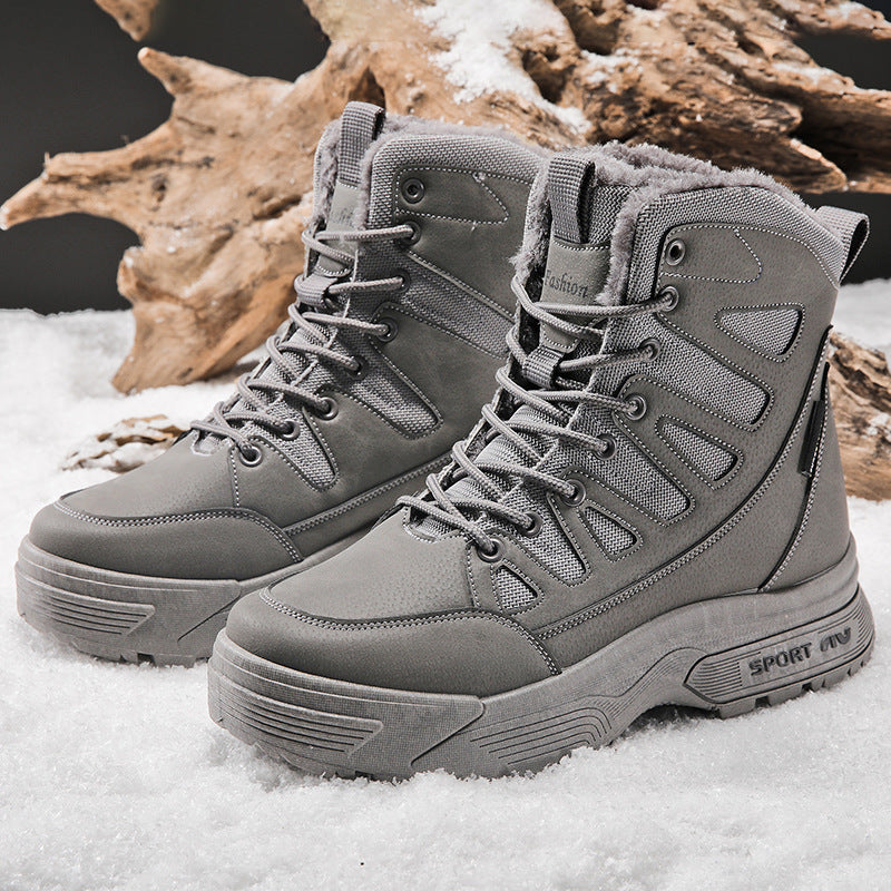 Snow boots, men's fleece, thickened and warm, outdoor minus 40 degrees cold-resistant, non-slip, thick-soled fur integrated Martin boots