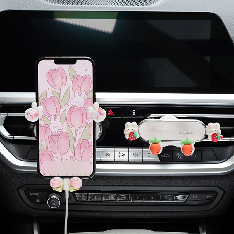 Car phone mount 2023 new cute rabbit car navigation bracket air outlet decoration fixed support bracket