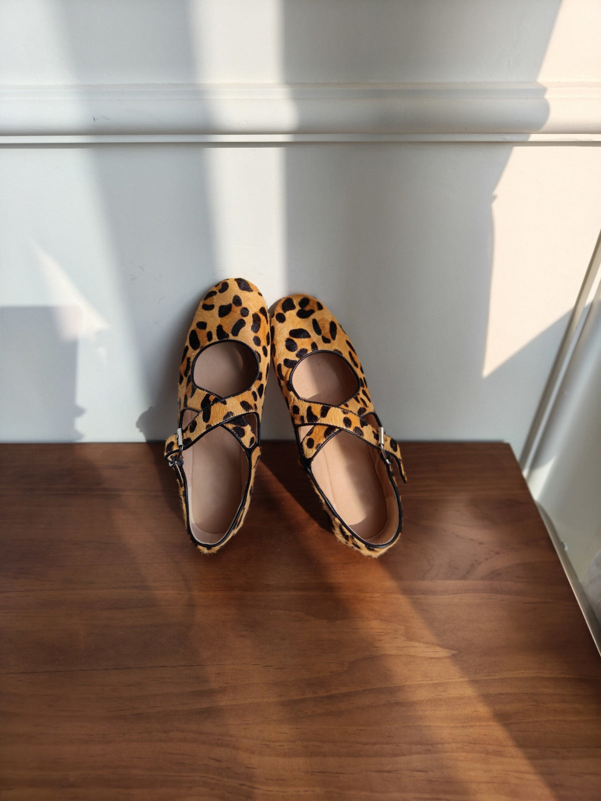 Sheepskin version ~ Korean version of the niche leopard print horsehair soft ballet grandma Mary Jane shoes pumps women's flat sole