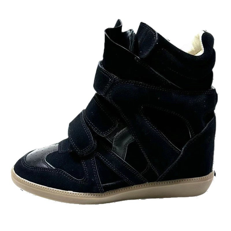 ISA New 2025 Hidden Inward Heightening High-Top Women's Shoes Color-blocking Flat Casual Velcro Sneakers Women