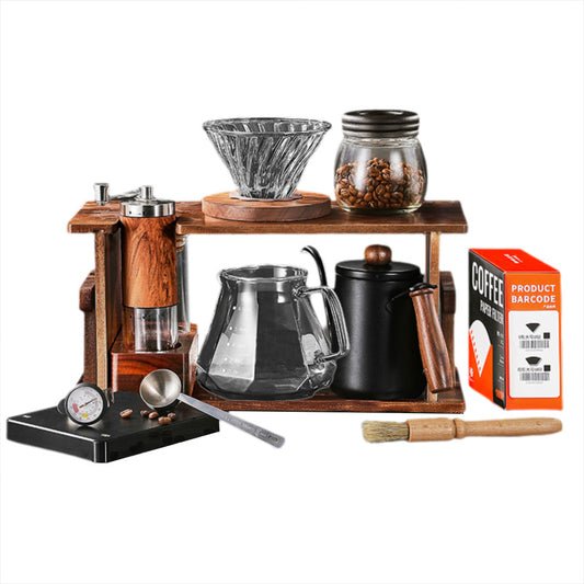 P-over coffee pot set premium wood stand home coffee utensils full set of hand crank grinder hand grinder coffee maker