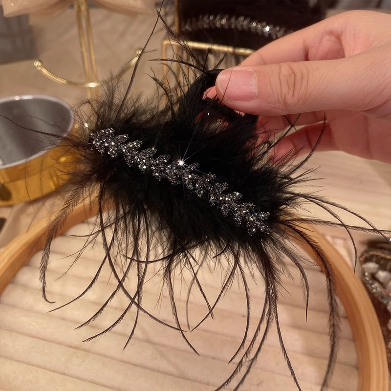 Feather grab clip large ostrich feather hair clip female bow shark clip black Japanese and Korean clip headwear
