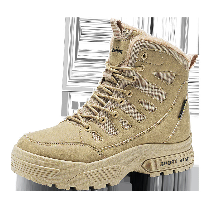 Snow boots, men's fleece, thickened and warm, outdoor minus 40 degrees cold-resistant, non-slip, thick-soled fur integrated Martin boots
