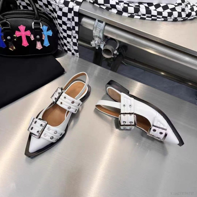 Leather roman toe sandals women's semi-drag pointed toe pumps plus size women's shoes Mary Jane shoes