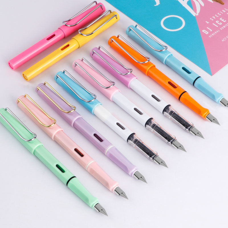 Students: Colorful hand-painted fountain pen, ink, ink sac, dual-purpose writing, calligraphy practice, office, boys and girls, general positive posture fountain pen