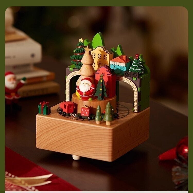 2025 New Christmas Music Box Wooden Crafts Creative Christmas Gift Merry Christmas Clockwork Music Box