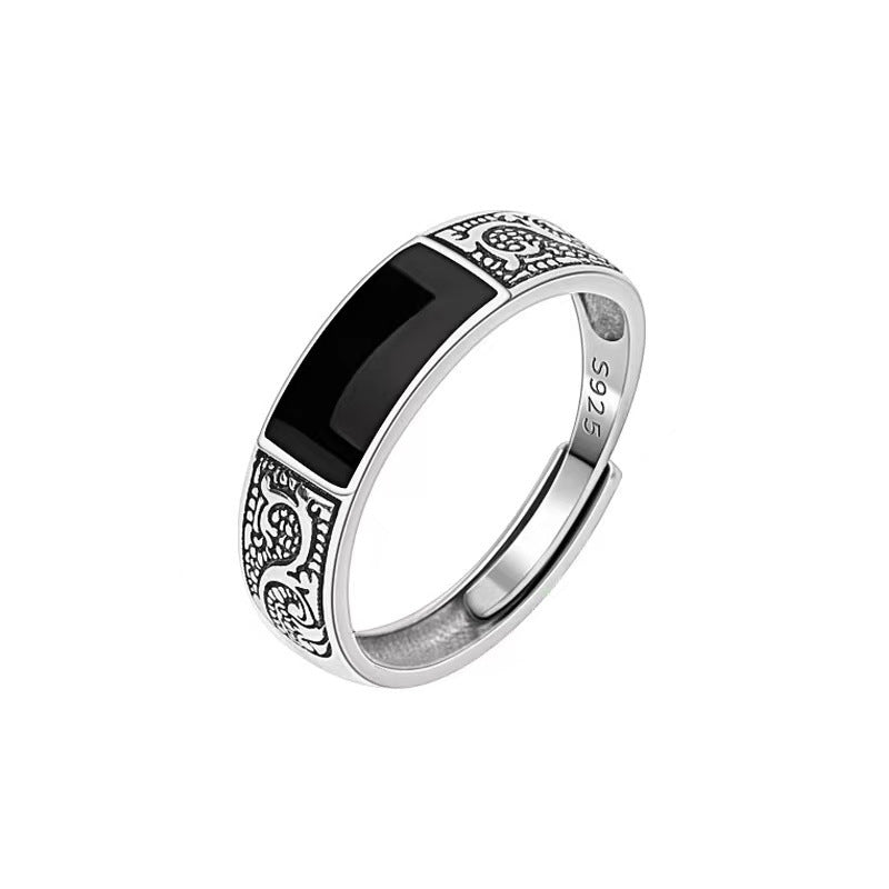 925 sterling silver rings, men's new trendy brand, versatile, high-end, niche pattern, men's open rings, men's rings