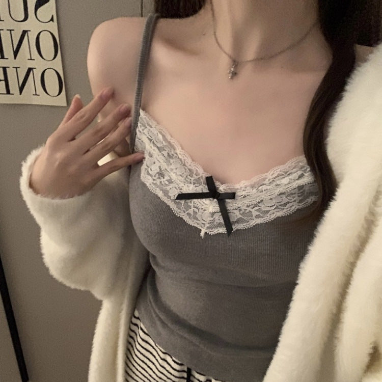 Lace camisole, women's 2024 spring and autumn new style with chest pad, one-piece pure desire, slim body, thin inside, and wear a top outside