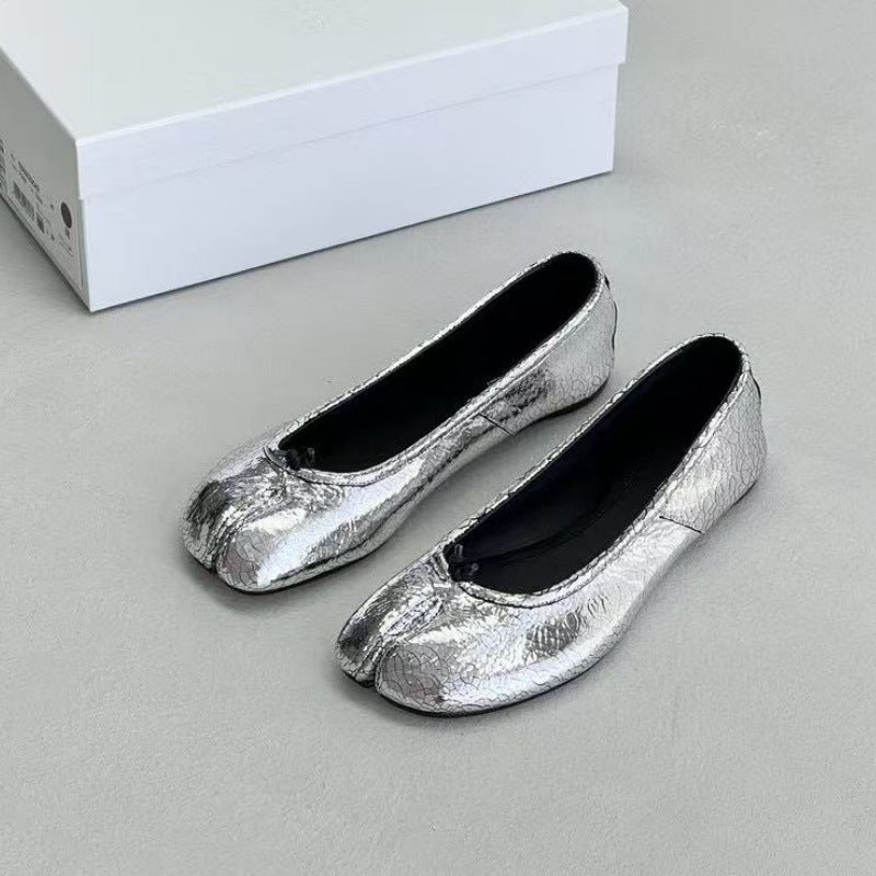 Pure original classic tabi new pleated tabi shoes female leather shallow mouth mid-heel pig's trotter ballet soft leather shoes