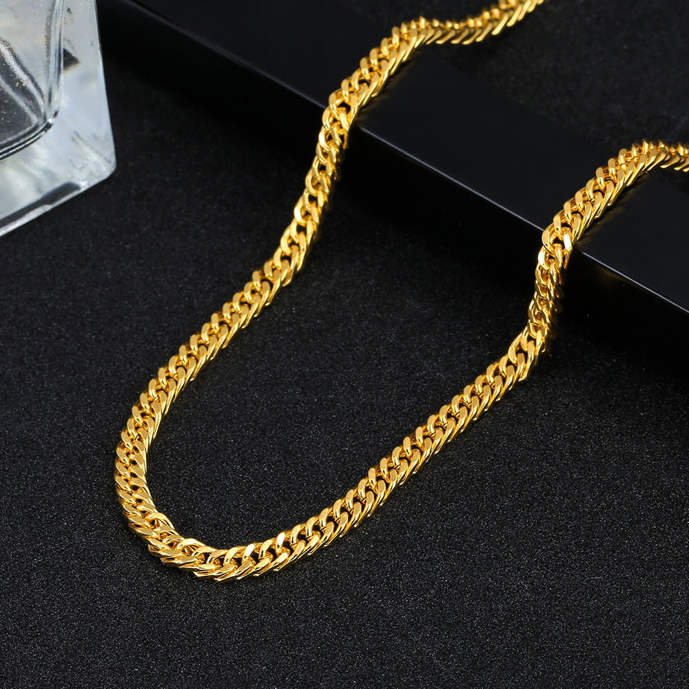 Xingqi's new cross-border multi-platform adaptation iron gold-plated wave necklace water wave chain men's long mesh design