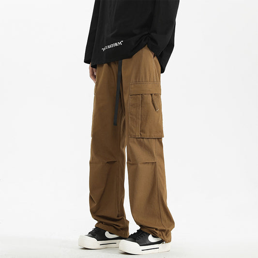 Cargo pants, men's spring and autumn, new trendy brand loose cotton straight-leg pants, boys' American casual sports trousers