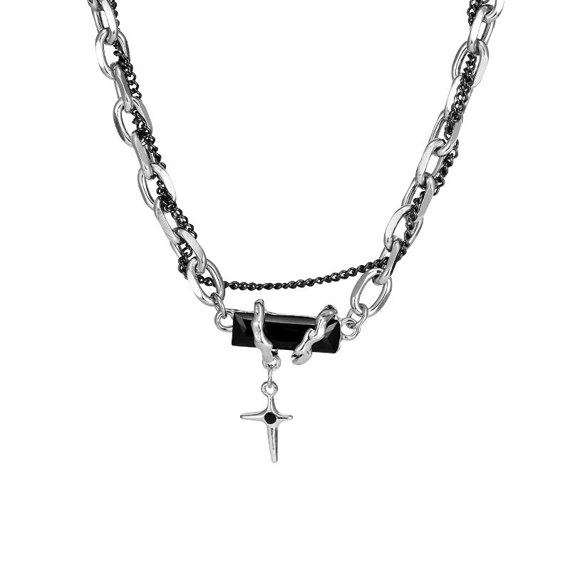 Obsidian non-fading necklace Men's niche hip-hop accessories versatile women's collarbone chain European and American cross-border wholesale