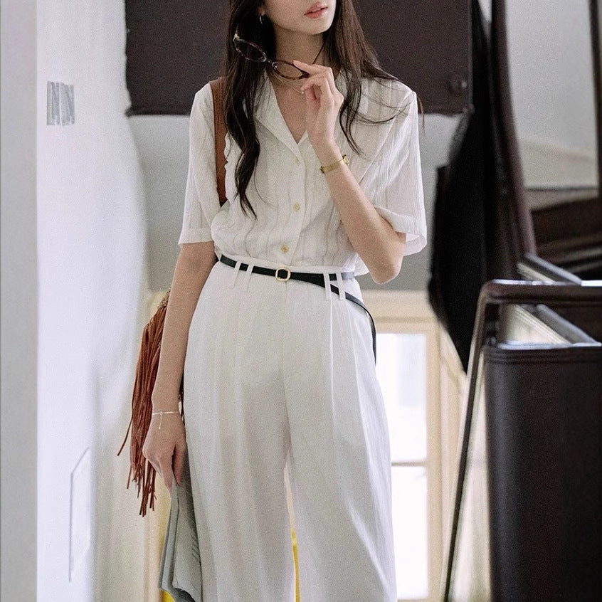 Jicouture "Nanyang Holiday" loose short sleeve Cuban collar shirt women's summer French vintage casual top