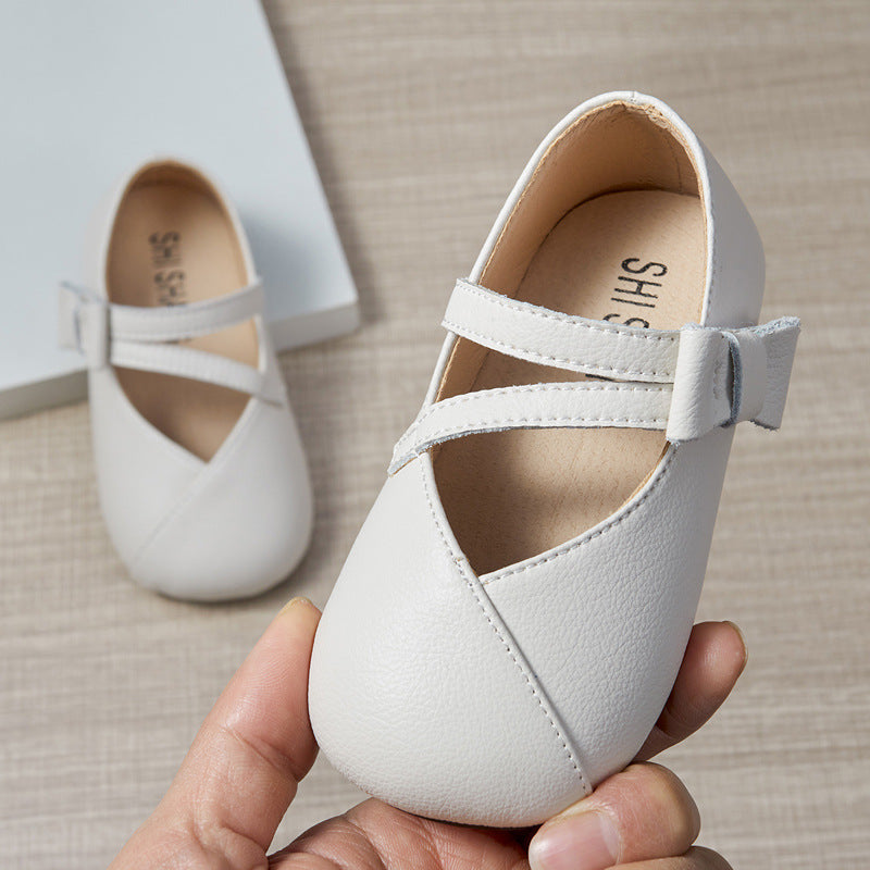 Toddler princess shoes baby toddler 1-5 soft sole girls' spring and autumn anti-slip Velcro soft sole Korean breathable leather shoes 2